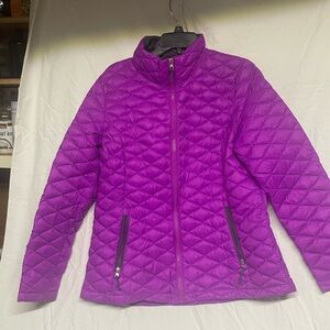 Free Country Purple Quilted Puffer Jacket with Stand-Up Collar